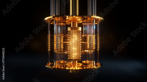 Quantum computer CPU concept poster. Digital electronic technology glowing background. Blockchain technology wallpaper. Computer network poster. AI artwork digital photo illustration.