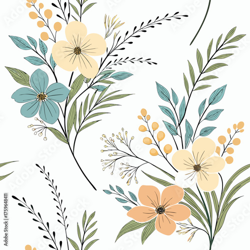 Delicate watercolor floral pattern with soft hues