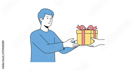 Thoughtful man offering a beautifully wrapped gift, symbolizing generosity, kindness, and special occasions, perfect for expressing gratitude and affection