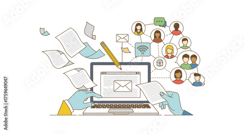 Connecting globally through email marketing, a modern laptop facilitating online networking and efficient communication with diverse professionals worldwide