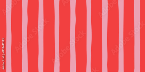 Abstract seamless pattern with vertical hand-drawn stripes in red and pink. Simple minimalist background for textile design, wrapping paper, or digital backdrop, vector illustration.