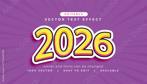 3D 2026 Text Effect Vector – Bold Editable Typography in Modern Gradient Style for Futuristic Digital Design