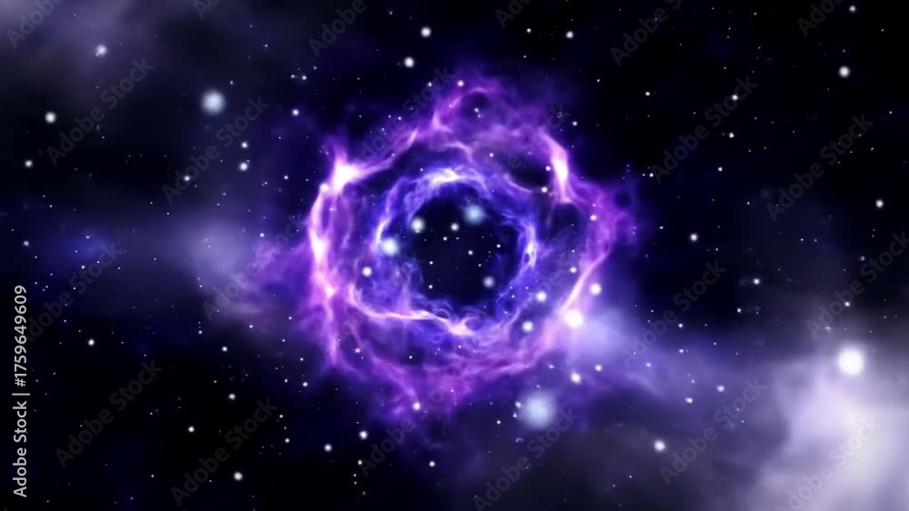 Ethereal Purple Nebula Portal With Stars in Deep Space, Cosmic Journey and Discovery