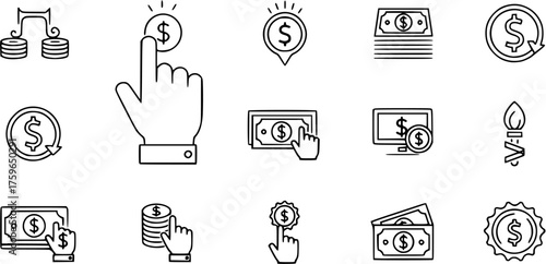 Fund Performance Icons. Solid, filled icon set of fund performance: profit chart, loss warning, dividend payout, yield percentage, risk meter, market trend,