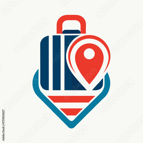 Travel destination logo featuring a suitcase and location pin