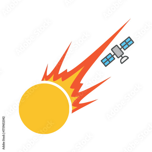 A satellite in orbit near a flaming meteor.