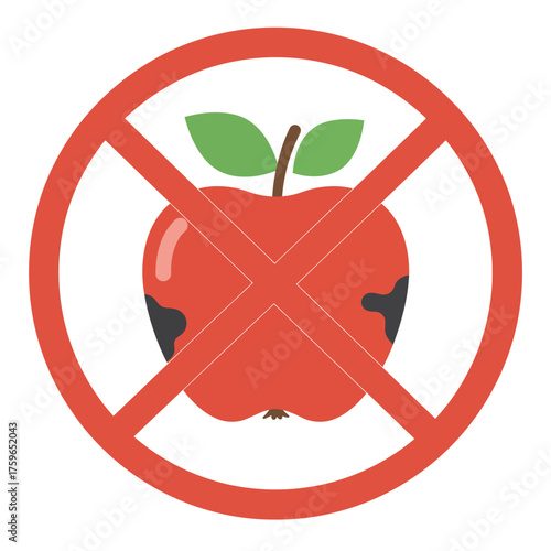 A red with dark spots is shown within a red prohibition sign.