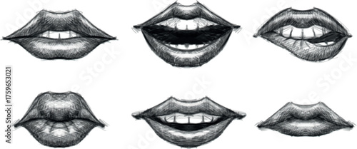 Screaming Lips Grunge Vector – Monochrome Photocopy Effect Lips for Punk Y2K Collage, Brutalist Halftone Music Poster Design