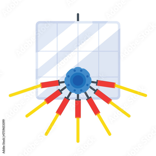 Abstract of a mechanical device with yellow arms.