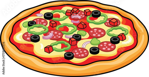Pizza Delight: A delectable pizza, generously topped with an array of vibrant ingredients. This mouthwatering image captures the essence of classic pizza perfection