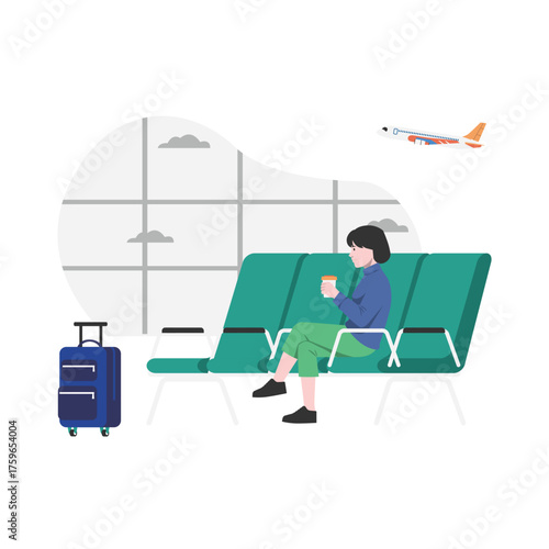 Airport Waiting Vector Illustration Which can easily edit or modify