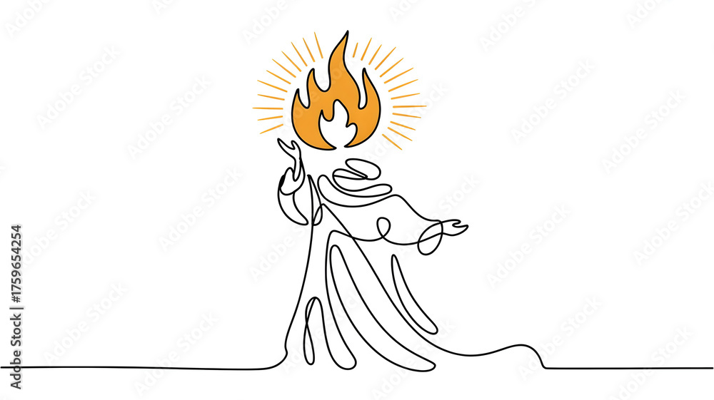 Fototapeta premium Spiritual figure with divine light and flame representing enlightenment or revelation