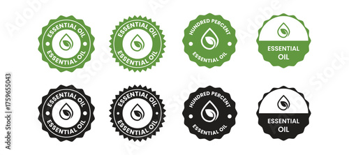 Essential oil drop icon for beauty and skincare natural product certificate label. Essential oils sticker logo for body lotion, cream and shampoo moisturizer, spa wellness fragrance.