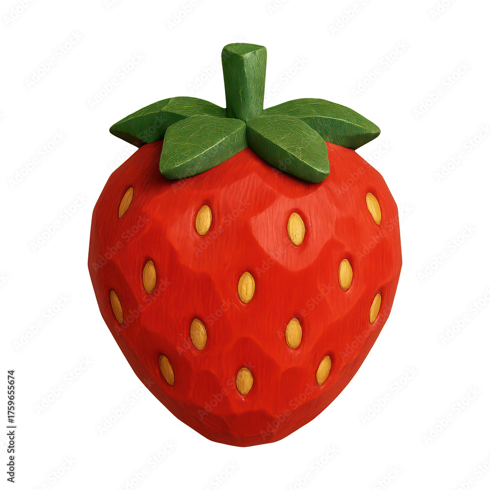 Obraz premium PNG Vibrant carved wooden strawberry illustration.