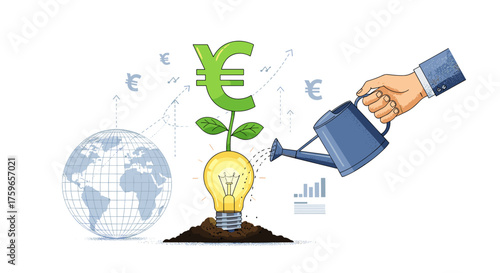 Conceptualizing growth of business ideas through financial investment and global expansion strategies.