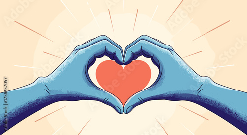 Hands forming a heart shape symbolizing love and care with a bright glow emanating from it.