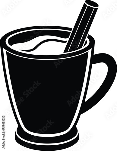 Black silhouette of a cup of eggnog with cinnamon stick