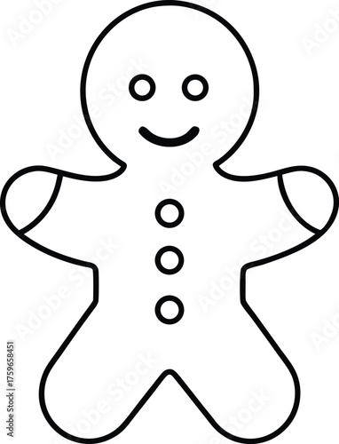 Black outline gingerbread man cookie simple graphic