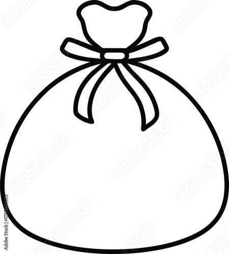 Black outline of a Santa gift bag with a bow present
