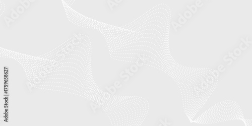 Flowing dots particles wave pattern halftone gradient curve shape isolated on white background