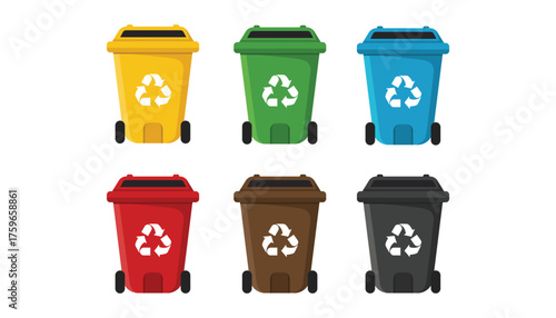 Colorful Recycling Bins Vector Illustration Set