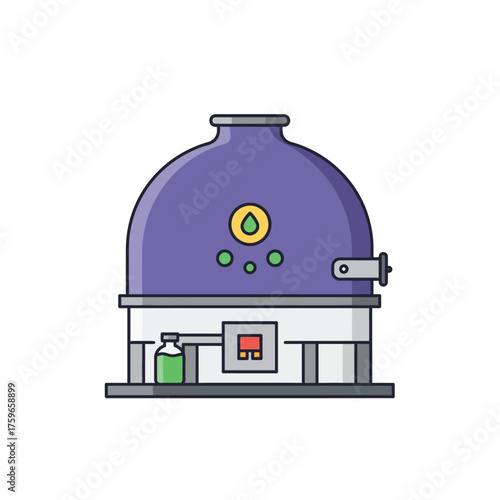 of a science laboratory machine with a vial of green liquid.