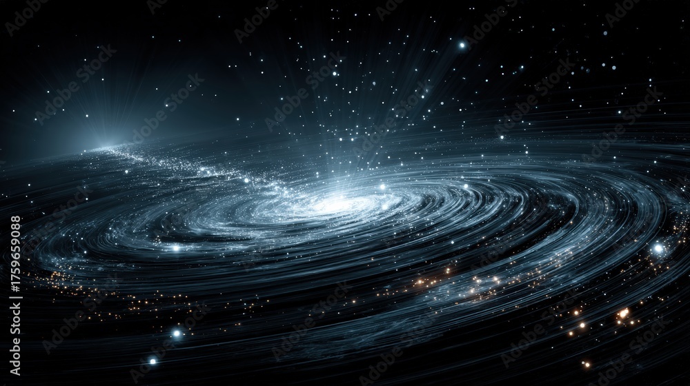 Fototapeta premium Electrons Orbiting Glowing Atomic Nucleus in Quantum Space Visualization