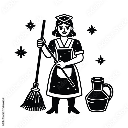 Nurse with broom and stethoscope  mixing spooky