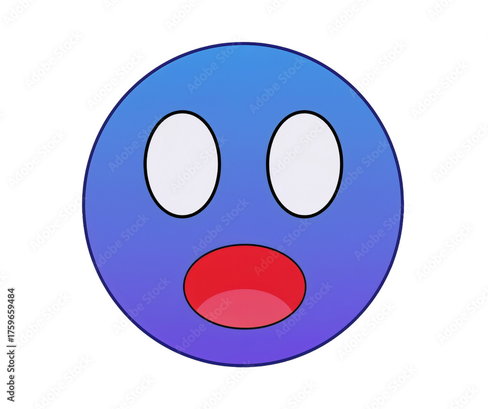 Fototapeta premium Blue gradient emoji with surprised expression on black backdrop adds visual interest and emotion