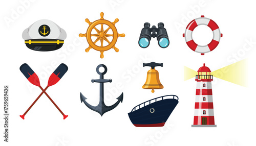 Nautical and Marine Equipment Vector Illustration Set
