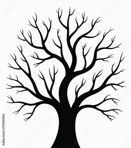Minimalist vector illustration of a bare tree silhouette scalable eps graphic silhouette vector illustration white background