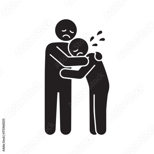 Compassionate Friend Comforting Crying Person with a Hug. Emotional Support, Empathy, and Grief Pictogram.

