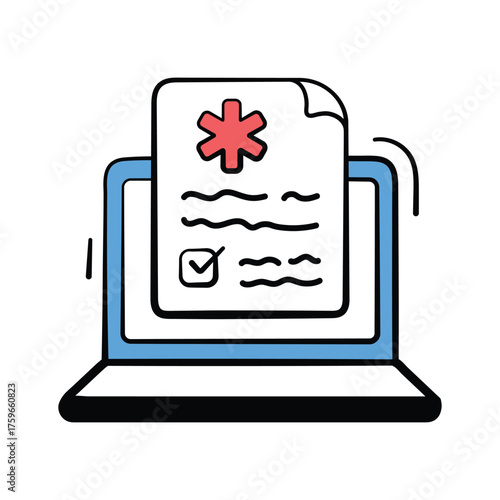 Creatively designed icon of online medical report in hand drawn style