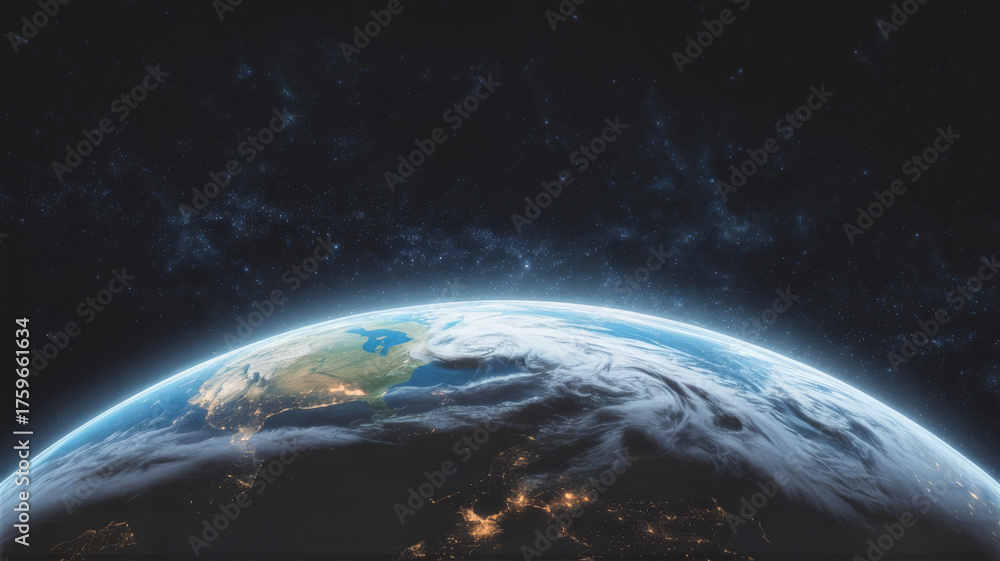 Fototapeta premium View of planet earth from space with stars in background satellite