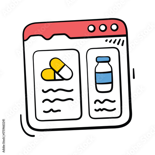 Hand drawn browser window showing medical info or online healthcare portal.