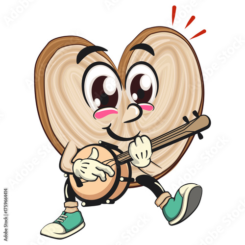 cute palmier cookie mascot cartoon vector illustration isolated playing the banjo musical instrument, work of hand drawn