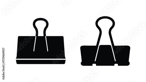 Pair of black binder clips iconic office supplies for document organization and secure fastening