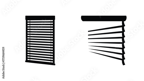 Two types of window blinds isolated on white showing different angled slats for light control