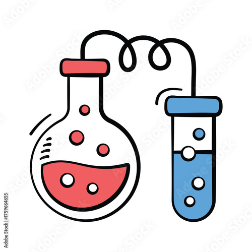 Hand drawn laboratory flasks symbolizing medical experiment and research.