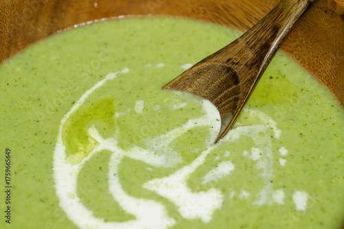 Warm green soybeans potage soup, a winter dish