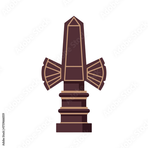 A stylized, flat design of an obelisk with decorative elements.