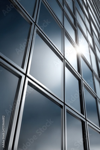 Reflection of the sun on a modern glass building exterior