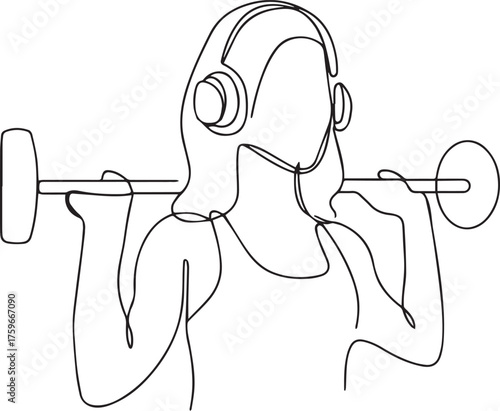 Woman performing a barbell squat in a continuous line drawing style