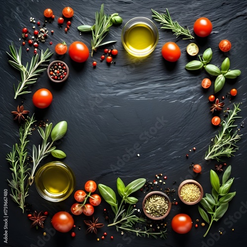 Wallpaper Mural  Fresh Mediterranean Ingredients for Healthy Cooking on Dark Background Torontodigital.ca
