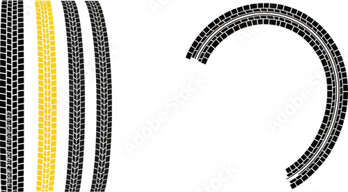 tire track pattern set in black and yellow perfect for automotive design speed motion and race concepts