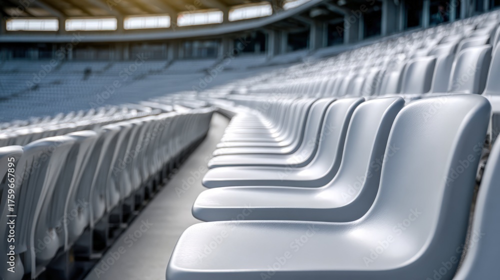 Fototapeta premium Empty stadium seats ready for the upcoming event in the afternoon light
