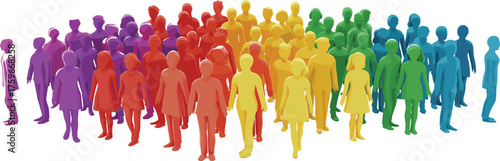 Rainbow gradient human silhouettes, diverse community unity illustration, inclusive people abstract background, LGBTQ pride equality concept, colorful group diversity teamwork art