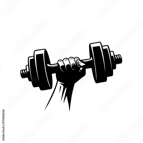 Silhouette of a hand holding a dumbbell ready for fitness training and weightlifting exercise Vector illustration isolated on white background