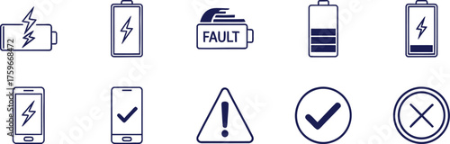 charging icon set for smartphones and batteries perfect for tech design troubleshooting and device ui use