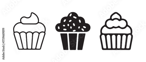 Cupcake Silhouettes with Cream and Cherry Toppings – Bakery Logo Design
